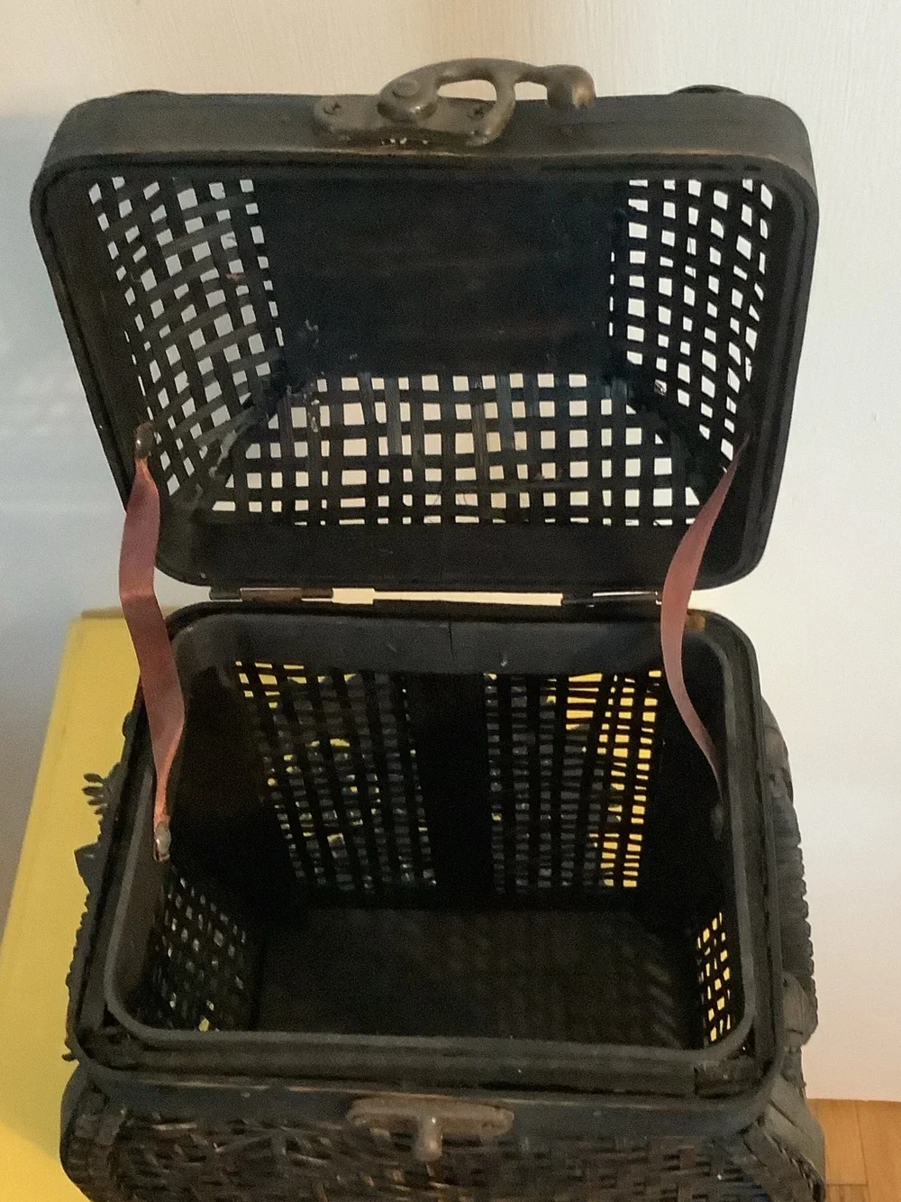 Handcrafted Dark Brown Woven Decorative Basket with Latch - Home Accents